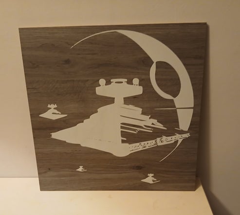 Star Wats Death Star and Star Destroyers Engraved Wood Wall Art 