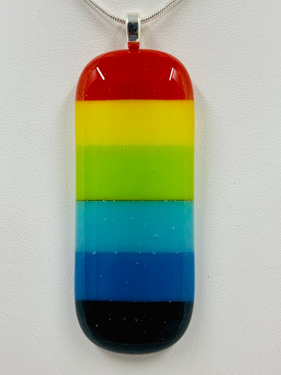 Lovely Rainbow fused glass pendant.