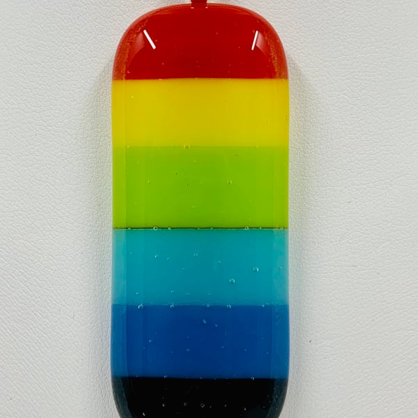 Lovely Rainbow fused glass pendant.