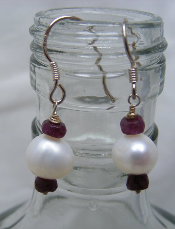 Ruby and Freshwater Pearl Earrings
