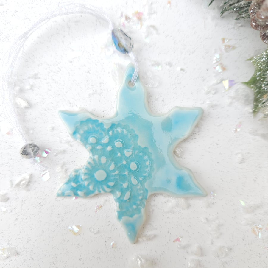 Christmas Decoration - Ice Blue porcelain snowflake 