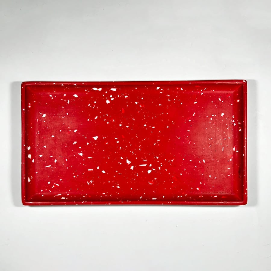 Red Rectangular Terrazzo Tray, Decorative Desk, Trinket Vanity Organiser, gifts