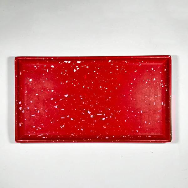 Red Rectangular Terrazzo Tray, Decorative Desk, Trinket Vanity Organiser, gifts