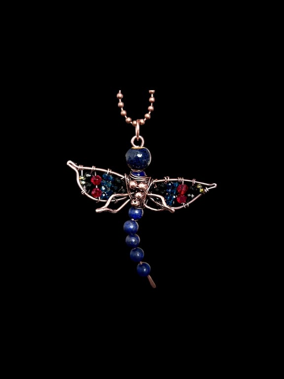 Oxidised Copper Lapis Lazuli Dragonfly, Gift for her, Birthday 