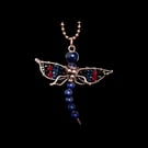 Oxidised Copper Lapis Lazuli Dragonfly, Gift for her, Birthday 