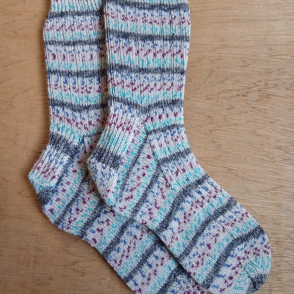 Socks, hand knitted, LARGE, adult size 9-11