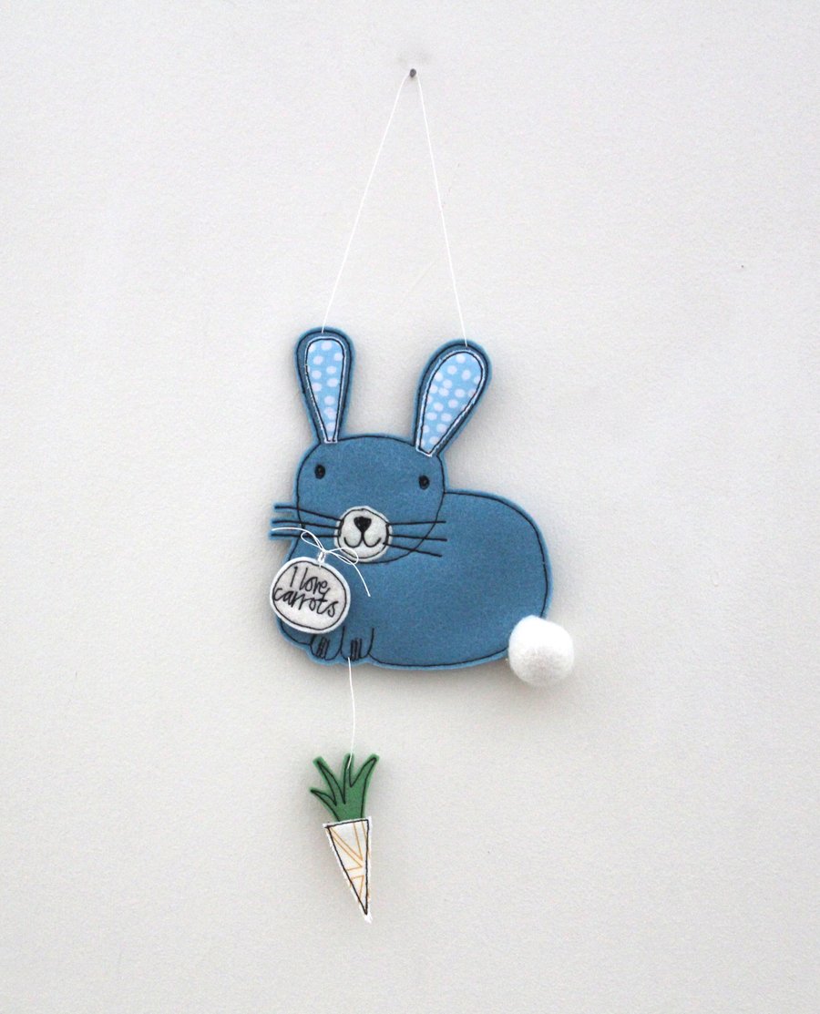 'Mr Blue Rabbit loves Carrots' - Hanging Decoration