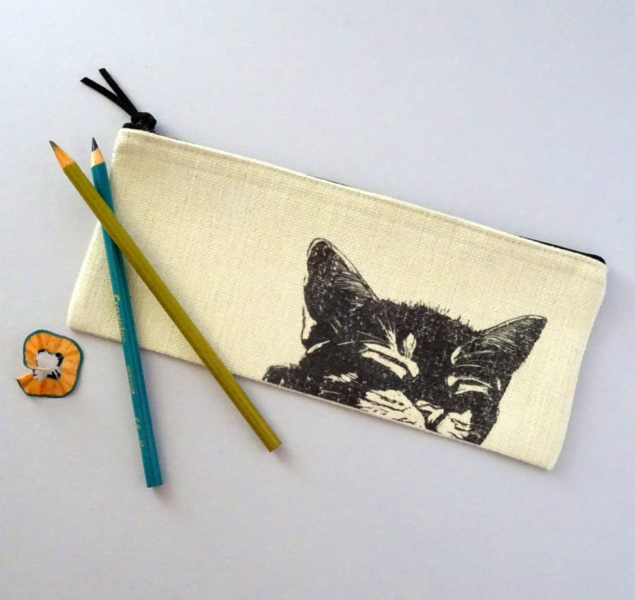Black Cat Printed Pencil Case - cute cat lover gift 