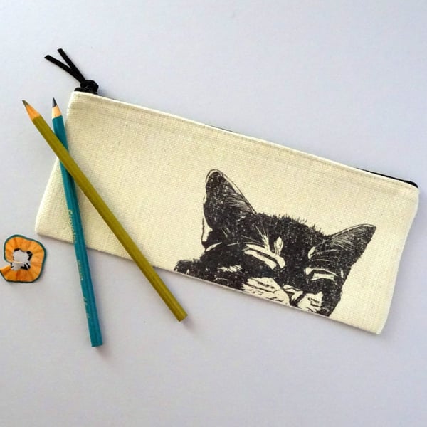Black Cat Printed Pencil Case - cute cat lover gift 