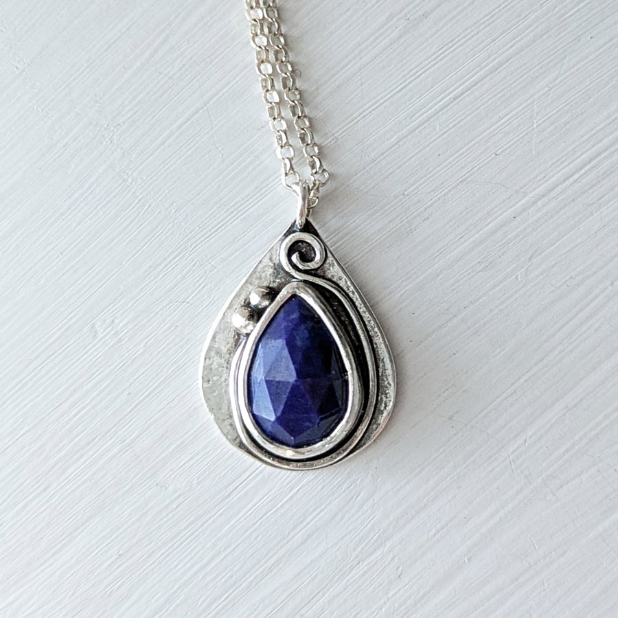 Lapis Lazuli and sterling silver pendant - celtic inspired - 18" chain