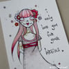 brain loving zombie gal - original aceo