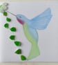 Cornwall sea glass hummingbird design greeting card