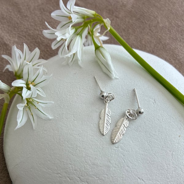 Dainty Feather Sterling Silver Earring Studs