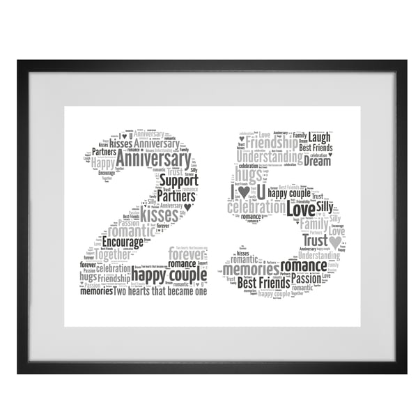 Personalised Word Art 25th Year Wedding Anniversary Gift any year can be created