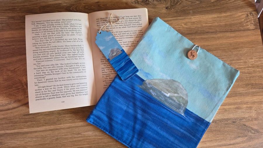 Hand Painted Bookbag and Bookmark - North Berwick Bass Rock