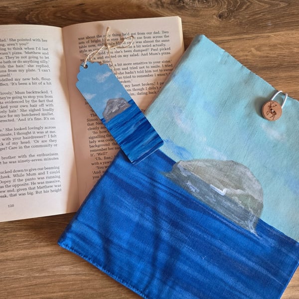 Hand Painted Bookbag and Bookmark - North Berwick Bass Rock