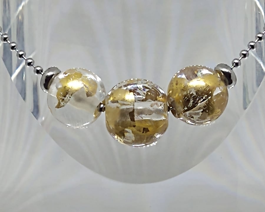 Trio Orb Necklace - Golden glass bead necklace lampwork