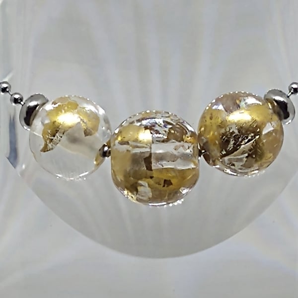 Trio Orb Necklace - Golden glass bead necklace lampwork