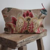 Brown floral linen zip up pouch - postage inc