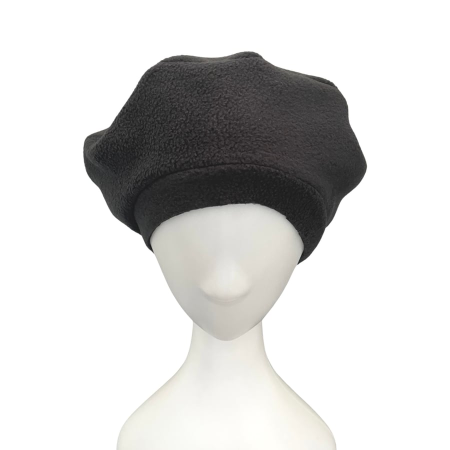 Black Fashion Fleece Beret Hat Gift for Women Oversized Warm Autumn Beret Cap