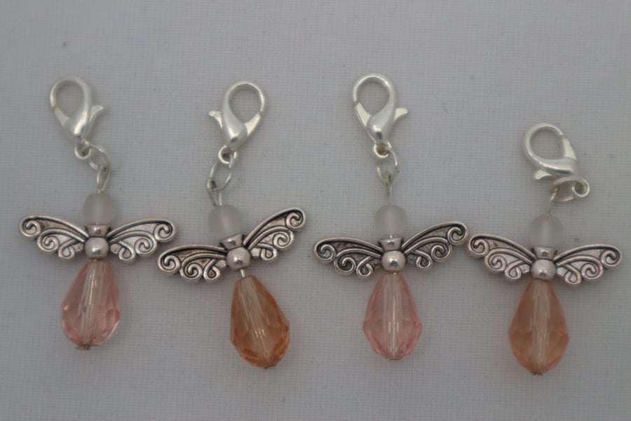 Crochet stitch markers - silver Christmas angel x4 delicate