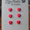 6 Vintage Red Heart shaped Buttons 12mm