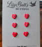 6 Vintage Red Heart shaped Buttons 12mm - Image 1