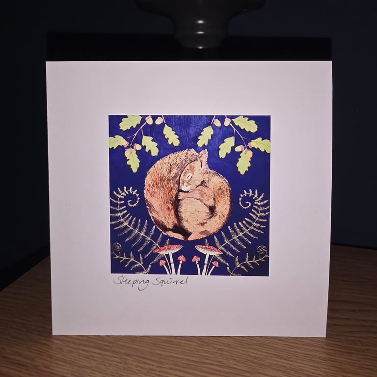 Sleeping Squirrel Handmade Greetings Card 