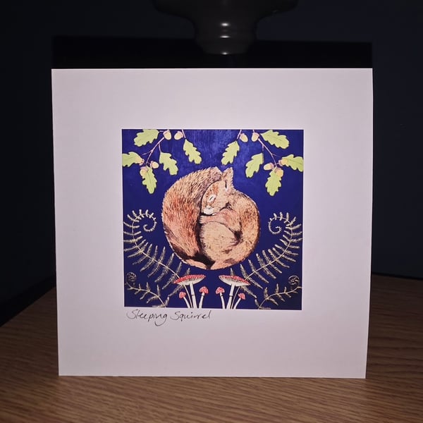 Sleeping Squirrel Handmade Greetings Card 