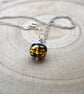 blue and gold leaf glass pendant necklace