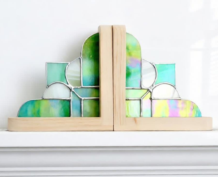Bookends Art Deco Style Stained Glass 
