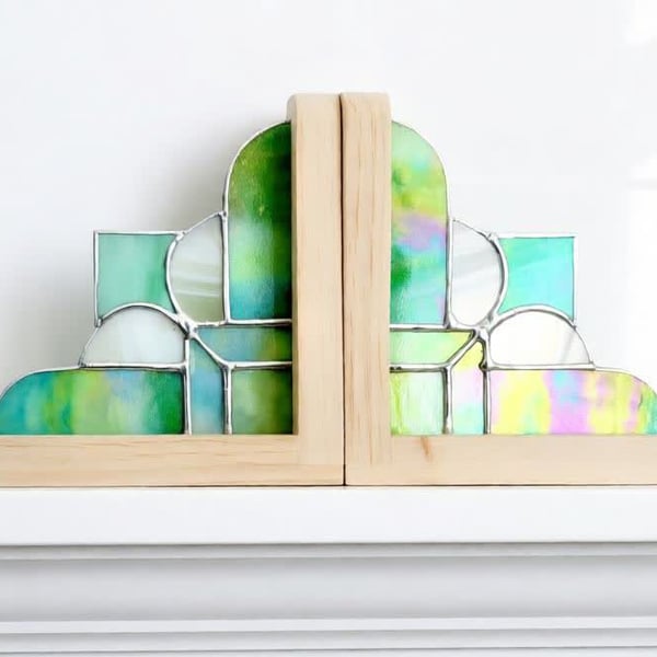 Bookends Art Deco Style Stained Glass 