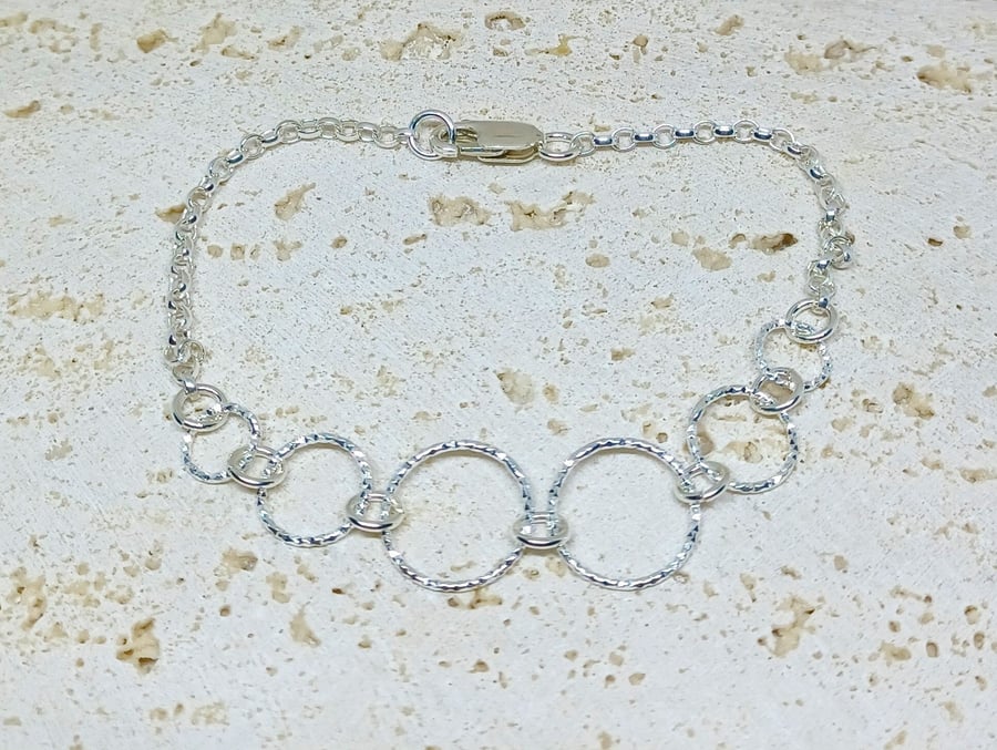 Sterling Silver Bracelet, Hoop Bracelet, Sparkly Silver Bracelet, Multi Ring Bra