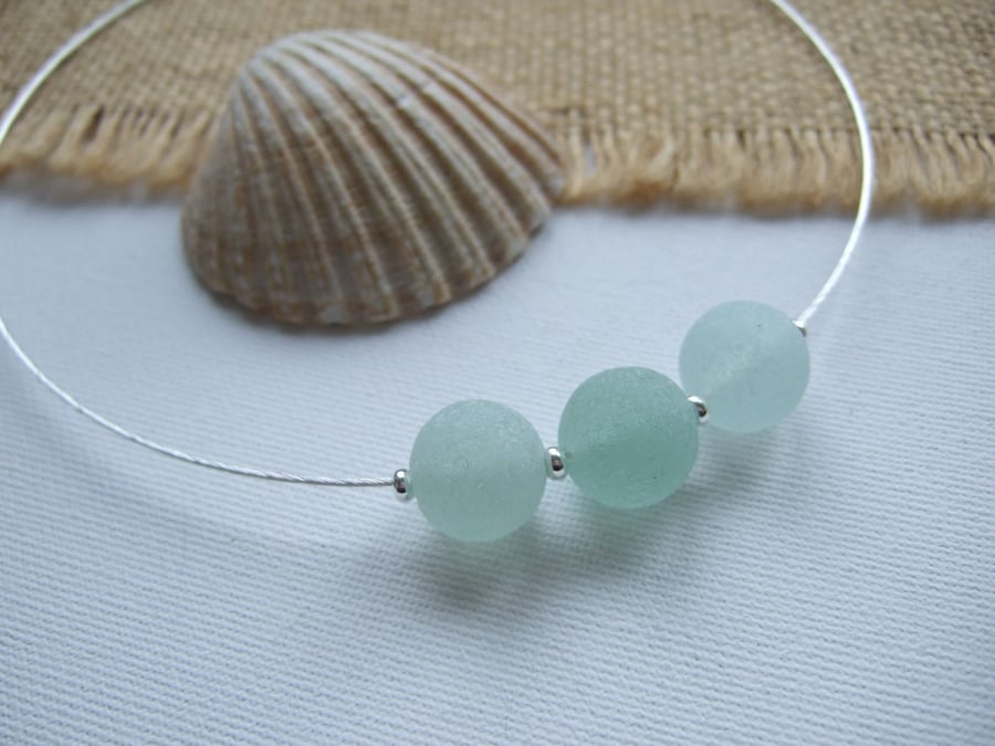 Sea glass codd marble necklace, 3 marble necklace, statement beach marbles