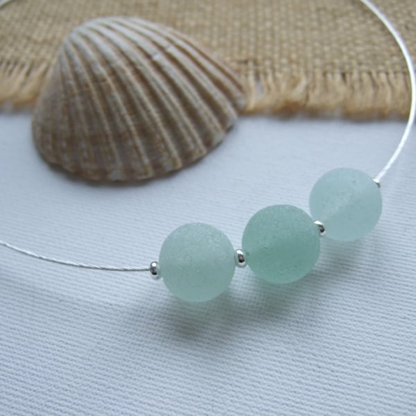 Sea glass codd marble necklace, 3 marble necklace, statement beach marbles