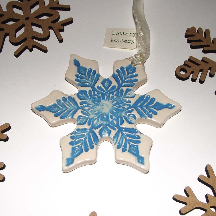 Blue ceramic snowflake Christmas decoration pottery 