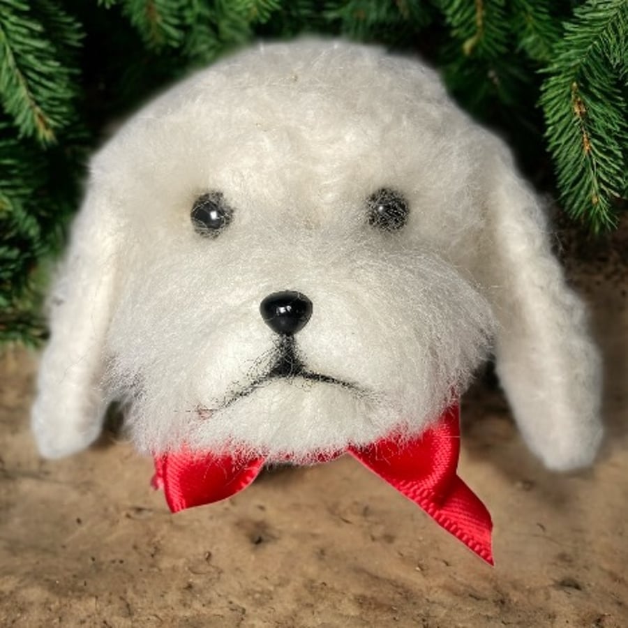 Needle felted dog bauble - White cavapoo, cockapoo, doodle