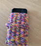 MOBILE PHONE SLEEVE SIZE 8x3.5" or 20x9cm HAND KNITTED IN MULTICOLOURED YARN