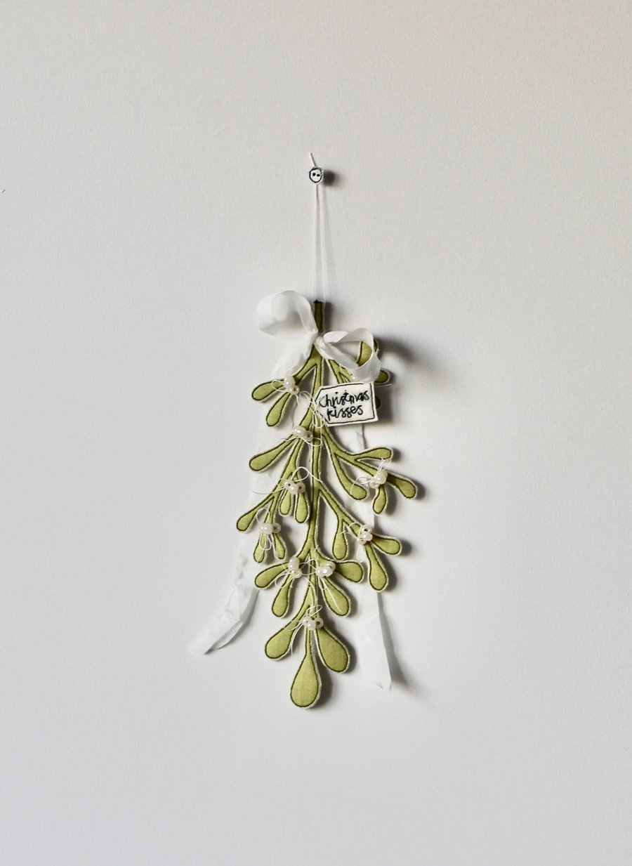 'Christmas Kisses' Mistletoe with Ribbon  - Hanging Decoration