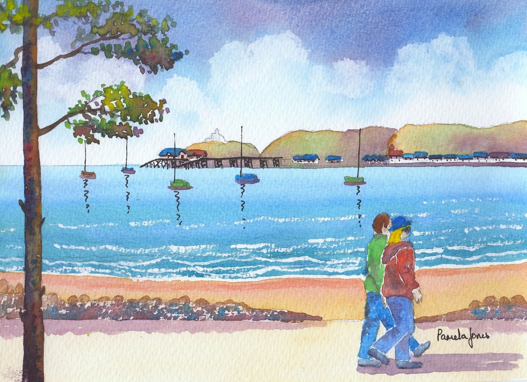 Stroll To Mumbles, South Wales, Original Watercolour, in 14 x 11 '' Mount