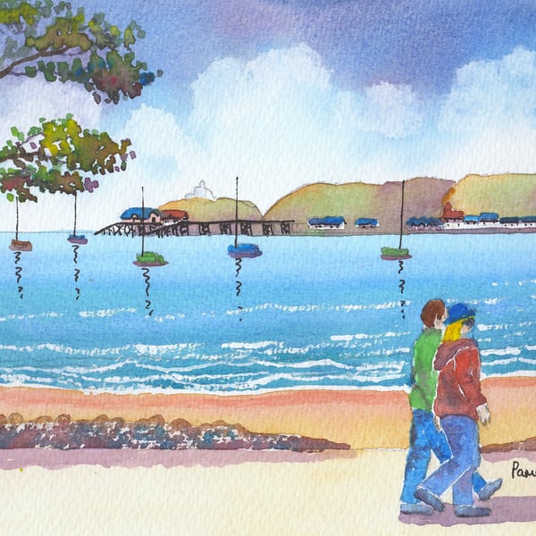Stroll To Mumbles, South Wales, Original Watercolour, in 14 x 11 '' Mount