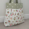 Tote Bag, Pleated Tote Bag, Hand Bag, Day Bag, Floral, Magnetic snap fastening