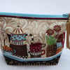 Coffee Pot Themed Print Cotton Zipped Purse. Fully Lined with Gusset and Zip.