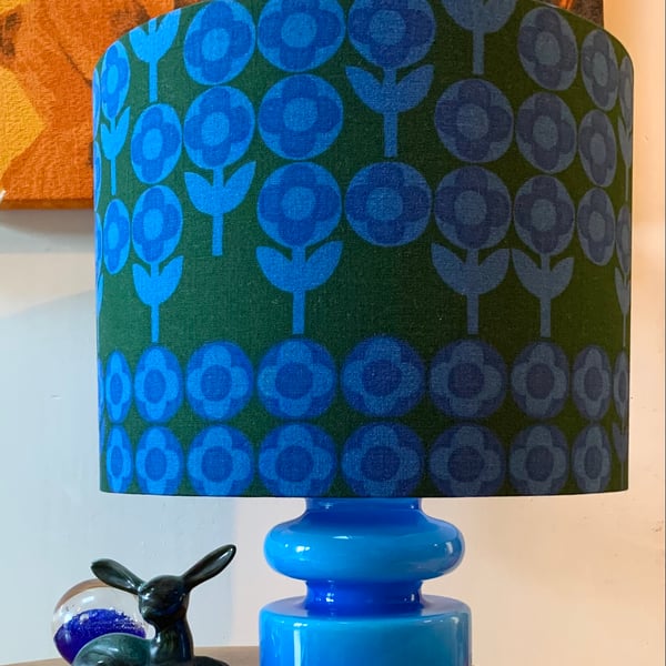 RARE Retro Blue Green Daisy 60s 70s VERDURE Heals Vintage Fabric Lampshade