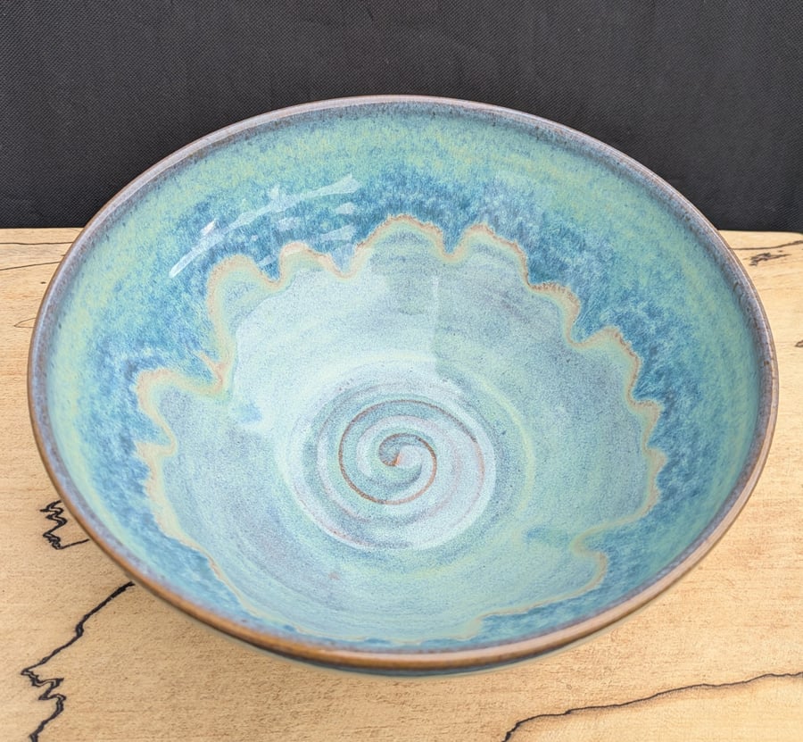 Large turquoise green toasted bowl
