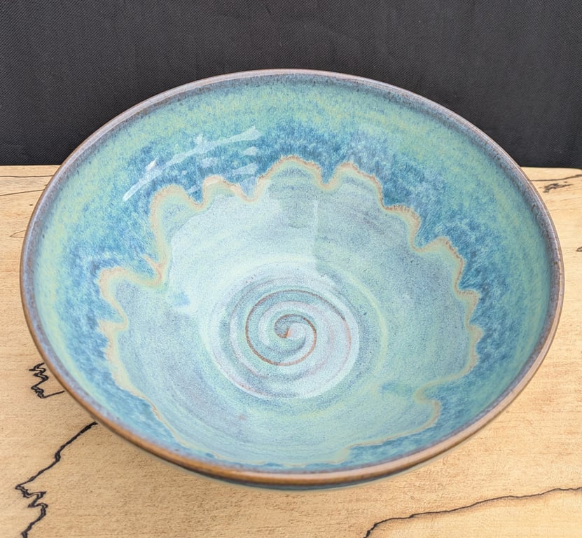 Large turquoise green toasted bowl