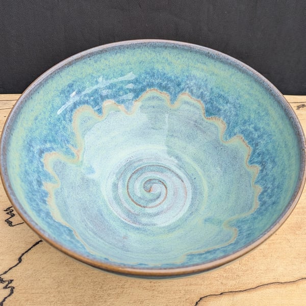 Large turquoise green toasted bowl