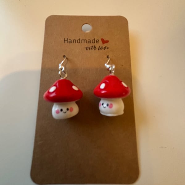 Sterling Silver Earrings - Mushroom with Face - Brand New & Sealed!! 