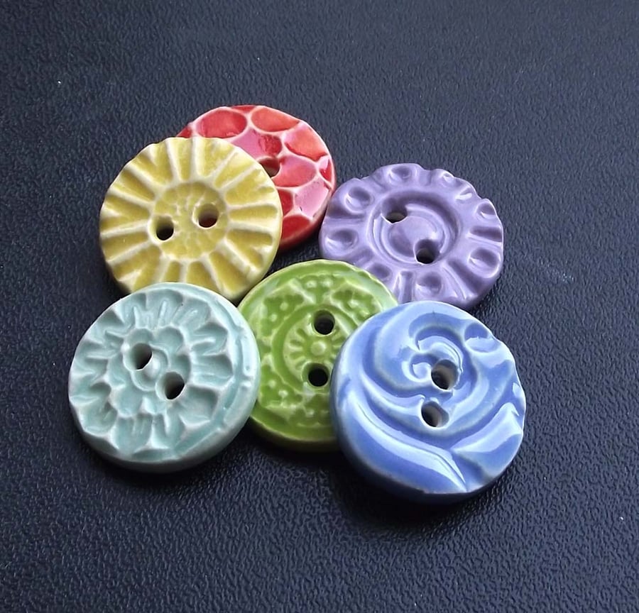 Set of six little handmade ceramic buttons