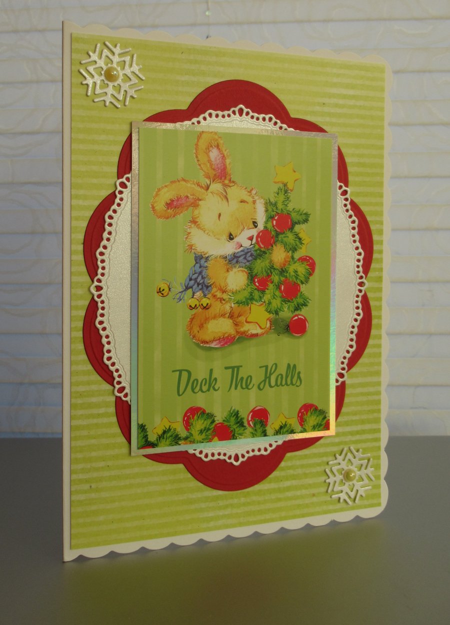 Cute Rabbit - Deck The Halls - A5 Card